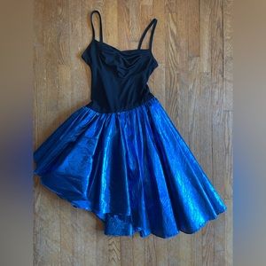 Vintage 90s Black shiny Blue Dress fit and flare tulle skirt party prom XS/S